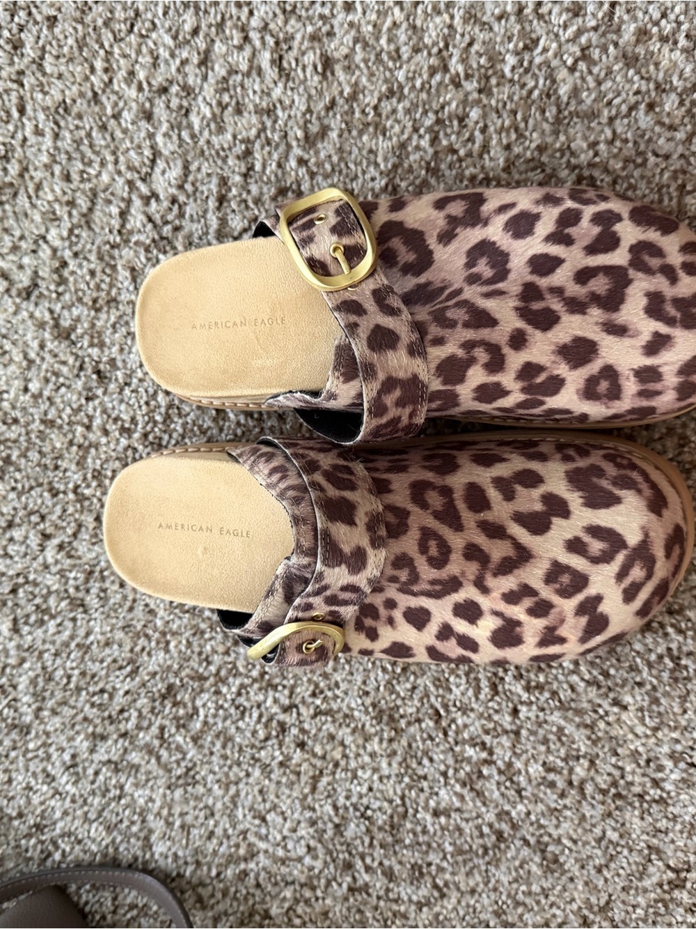 American Eagle Outfitters Leopard-Print Slip-On Mules with Gold Buckle